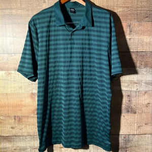 🌻 OAKLEY Men’s sz. 2XL Aero Striped Polo in Pine Forest Golf Active Travel